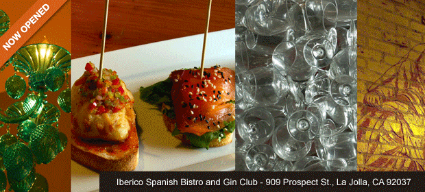 NOW OPENED - IBERICO Spanish Bistro and Gin Club is now opened at 909 Prospect St., La Jolla, CA 92037