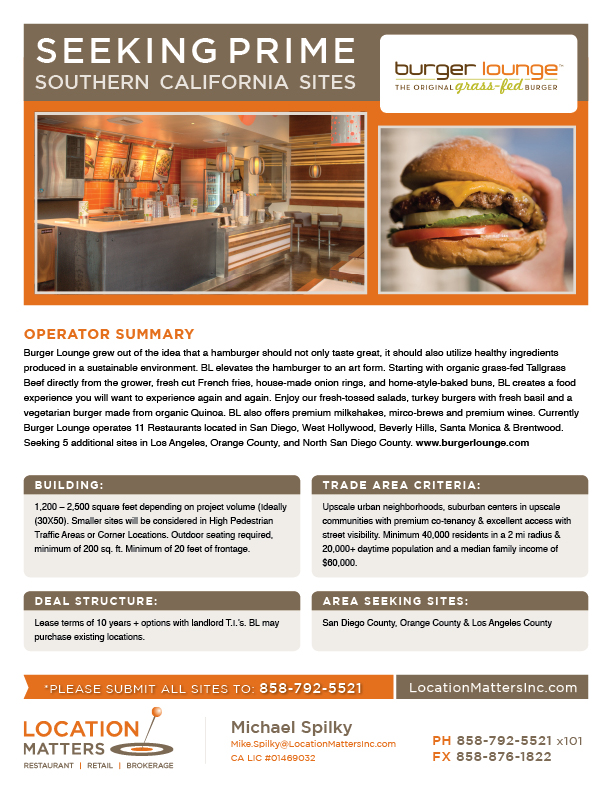 Seeking Prime Southern California Sites - Burger Lounge